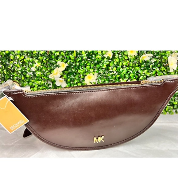 Michael Kors Reversible Leather Fanny Pack Belt Bag S/M Brown Gold AUTHENTIC NEW - Picture 3 of 14